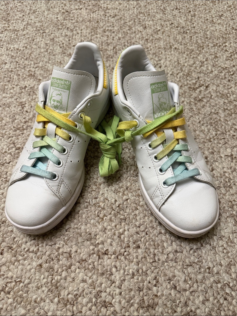 adidas Disney Stan Smith White Sneakers with Pastel Rainbow Laces